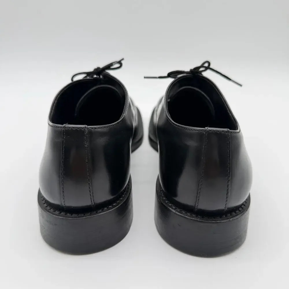 PRADA | Men’s Black Leather Derby Dress Shoes Square Toe Made in Italy 9